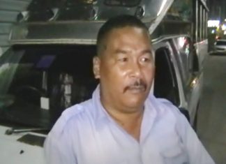 Unannounced security drill frightens witnesses to machine gun ‘attack’ Pattaya baht bus driver Sam-ang Nongyai relates his account of the alleged shooting incident to Pattaya police.