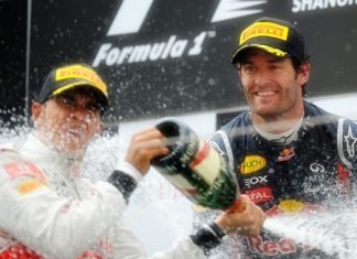 PHamilton and Webber on the podium