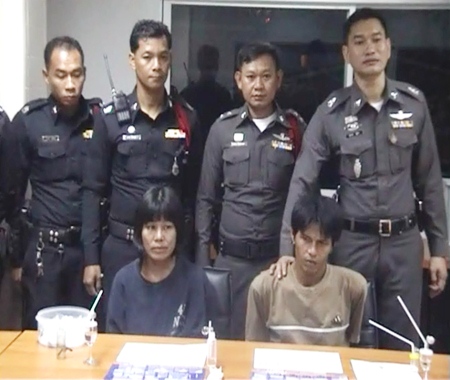 The card playing alleged drug dealers are held at Pattaya Police Station.