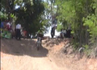 One competitor takes the downhill challenge