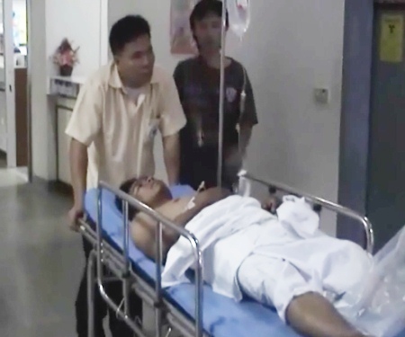 One of the injured men is treated at hospital