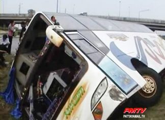 The Tour Bus ends up in the central reservation.