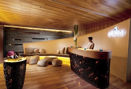 The reception desk welcomes you to the eforea spa. 