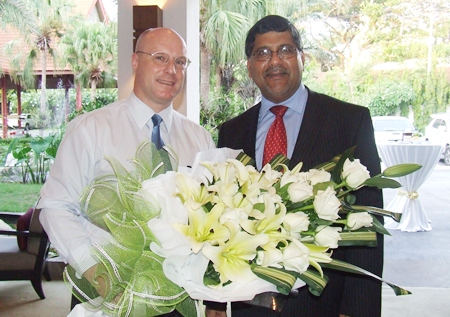 David Cumming, general manager of Amari Orchid Resort welcomes His Excellency Asif Ahmad, British Ambassador to Thailand.