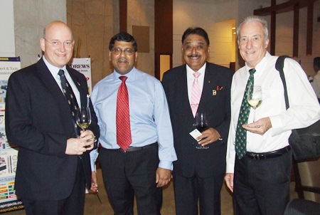 Graham Macdonald (left), chairman of BCCT, could not resist introducing Pratheep S. Malhotra (Peter), MD of the Pattaya Mail Media Group and Dr. Iain Corness (right), world renowned doctor, writer, motorcar racer and columnist, not to mention TV personality for PMTV to HE Asif Ahmad.