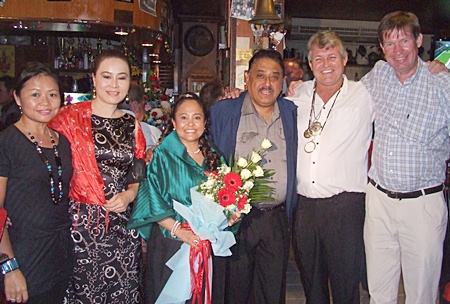 (L to R) Mio, Mae, Peter Malhotra and Jan Olav Aamlid arrive with love and best wishes for the loving couple.