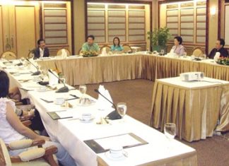 The Pattaya Tourist Support Fund (PTSF) committee meets at the Royal Cliff Hotel to update the public on the progress of the fund.