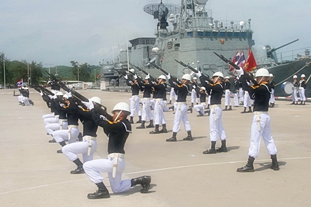 Naval marksmen aim for the sky during the opening ceremonies for this year’s Cooperation Readiness Afloat And Training (CARAT) exercises. The 2011 CARAT event began May 11 and concludes today, May 20.