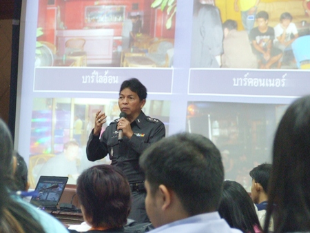 Pol. Col. Chalit Ketsrimet, superintendent of the Kuiburi Police Station, provides background on the trafficking industry and gives advice to teachers to pass on to students to keep them safe. 