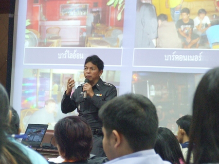 Pol. Col. Chalit Ketsrimet, superintendent of the Kuiburi Police Station, provides background on the trafficking industry and gives advice to teachers to pass on to students to keep them safe.