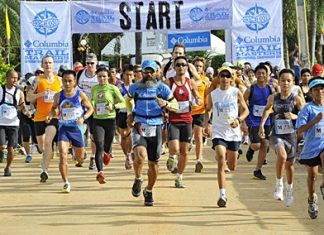 Runners get underway at the inaugural Columbia Trail Masters race at Khao Mai Kheow, Pattaya, Saturday May 7.