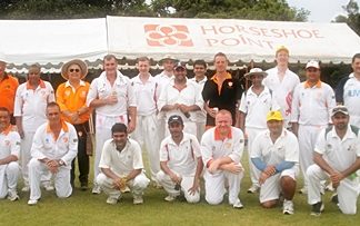 Pattaya Cricket Club players line up before the match against Singapore Spirits at Horseshoe Point, Saturday, May 14.