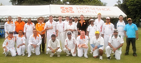 Pattaya Cricket Club players line up before the match against Singapore Spirits at Horseshoe Point, Saturday, May 14. 