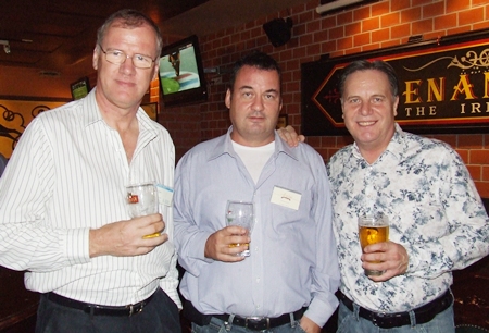 Which one is the slow drinker? (l-r) Clive Butcher (Transearch), Joe Barker-Bennett (MD JMBB Consulting Co. Ltd.), or Simon Matthews (Country Manager Thailand Manpower Group).