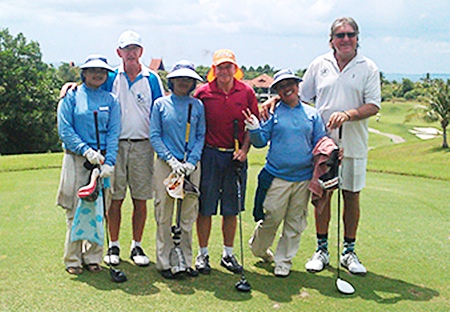 B1, Stuart Thompson and Rosco Langoulant line up with their caddies on the Seaview golf course, Friday, June 3.