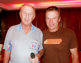 Colin the Golf Manager, left, congratulates Simon Spalding following his excellent win at St. Andrews.