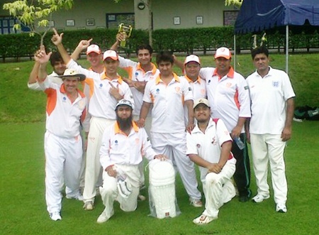The Pattaya Cricket Club team celebrate their victory in the Southerners T20 tournament. 