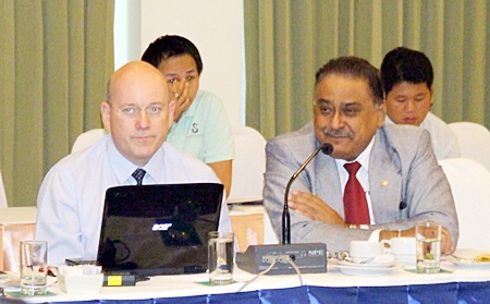BCCT Chairman Graham Macdonald (left) and Peter Malhotra, BCCT Eastern Seaboard committee member address the PBTA.
