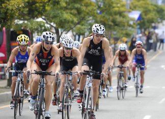 Athletes take part in the Bangkok Triathlon.