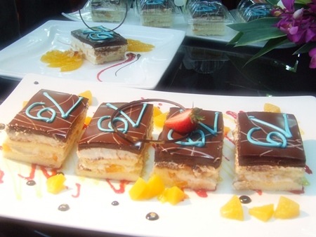 Delicious chocolate peach cake. 