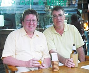 Geoff Williams (right), winner at Crystal Bay with his mate Harvey.