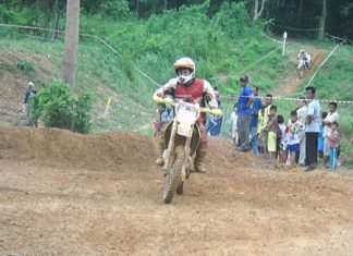 Riders emerge from the jungle.