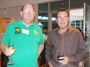 Paul Whyte and Paul Wilkinson enjoy a glass of good Aussie wine.
