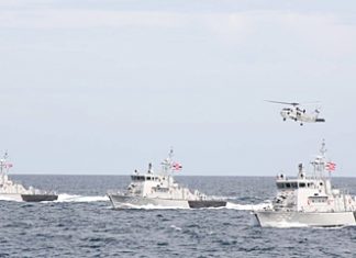 The 3 as yet unnamed Thai built coastal-patrol boats undergo sea trials in Sattahip.
