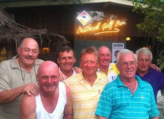 Monday’s winners from Khao Kheow (from the left): Andy Todd, Steve Mann, Dennis Pelly, Kissy, Capt’ Bob, Alan Ansell and Barry McIntosh.