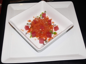 Tuna tartar and Bloody Mary Granita.