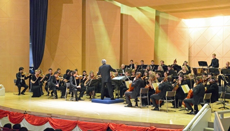 The Deutsche Philharmonie Merck orchestra has the audience enthralled at the charity concert held at the Shrewsbury International School, Bangkok on Friday, Oct. 7. 