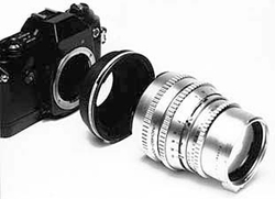 Medium format lens and a 35 mm camera.