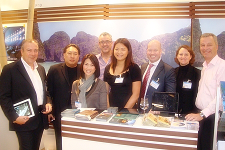 René Pisters (left), GM of the Thai Garden Resort and Ingo Raeuber (right), Group GM of the Pinnacle Hotels, Resorts and Spas flew the Pattaya flag high and prominent during their recent promotional trip to Munich Germany. Over 900 travel agencies of the REWE Group attended the function where René and Ingo spent all day passing out brochures and giving information to the European tour operators. The two world roving ambassadors of Pattaya reported that the response was very positive and the agencies were very curious to learn more about Pattaya. Bangkok, Phuket, Koh Tao and Koh Samui were also strongly represented at the promotional gathering.