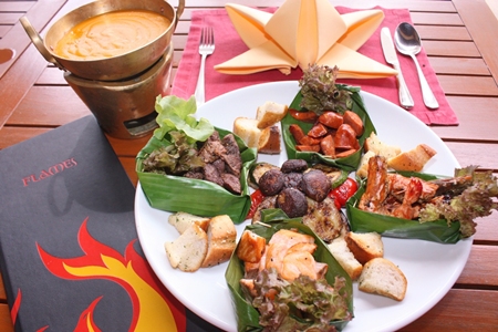 Delicious cheese fondue at Flames Restaurant. 