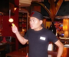 The action which includes flying eggs.