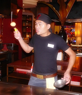 The action which includes flying eggs.