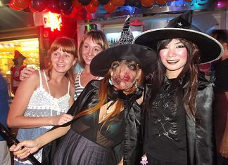 They arrived swiftly on their brooms, posed for a photo, then disappeared just as swiftly.