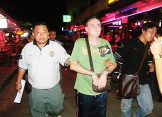 Police hunted down and arrested Hartley at a beer bar complex in central Pattaya.