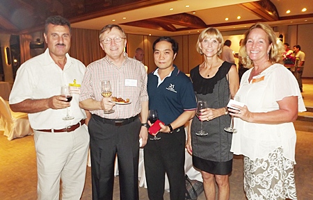 Mike Diamente, Bruce Hoppe, Neil Maniquiz, Judy Hoppe and Roseanne Diamente seem to be having a wonderful time.