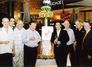 A large number of well known Swiss executives recently attended the ‘Guggitaler’s Get-Together Party’ party hosted by Pierre-Andre Pelletier (right), GM of the Amari Watergate Bangkok. Guests included (l-r) Thomas Andereggen, Simon Rindlisbacher, Ferenc Fricsay, Luzi Matzig, Patrick Schaub, Peter Weingand and Armin Schoch.