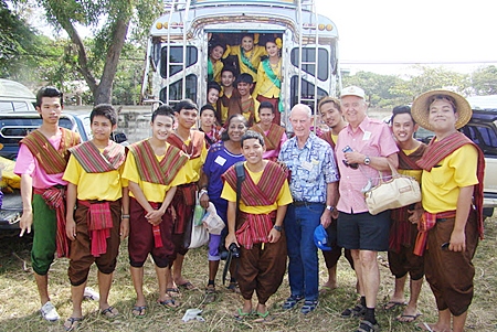 PCEC Members Gary Hacker, Richard and Janet Smith meet with some of the local Surin participants in the Elephant Round Up.