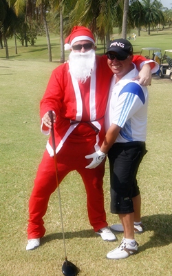 Derek gets some last minute tips from Santa before his victory on Saturday. 