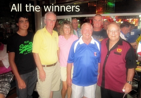 The winners pose for a group photo at Lewiinski’s