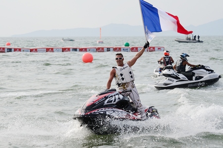 Jet-ski legend Nicolas Ruis of France celebrates another victory to add to his long list of successes.