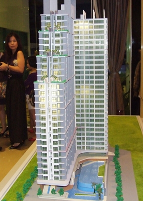 A scale model shows the Porchland 5 La Santir, modern classic condominium.