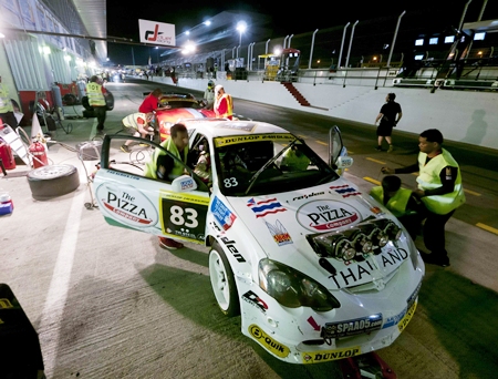 In the pits at night.