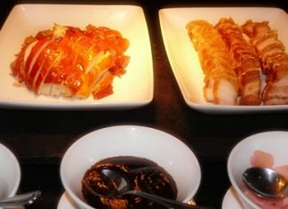 Roasted duck and crispy pork.