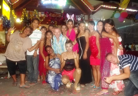 The whole troupe parties in the New Year at Joy’s Paradise in Jomtien.