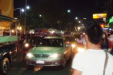 Traffic was at a standstill along Pattaya Beach Road on New Year’s Eve.