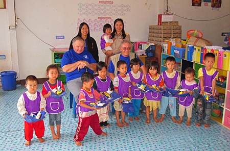 The remotest school’s Preschool and Kindergarten Class. (L to R) Reed and Pranee Johnson, the school’s principal and Brian Phillip.